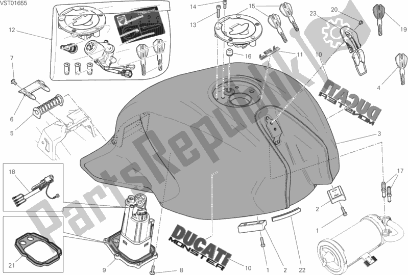 All parts for the Fuel Tank of the Ducati Monster 797 Plus 2018